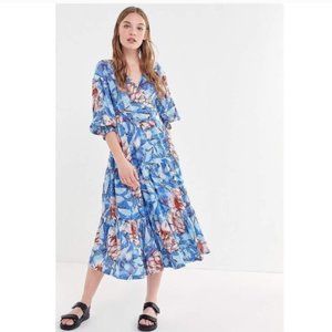 UO Giovanna Floral Wrap Midi Dress